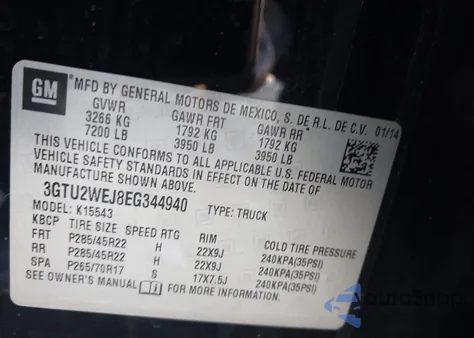 2014 GMC Sierra 1500 Denali z USA, uszkodzony, nr VIN 3GTU2WEJ8EG344940